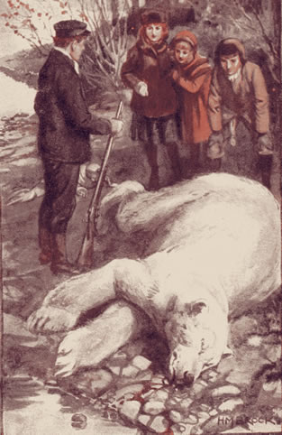 THEY FOUND TOM AT THE LAKE-SIDE,
STANDING OVER A HUGE DEAD BEAR.